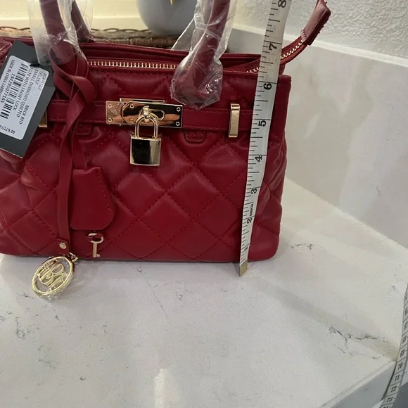 Badgley Mischka Red Quilted Satchel - Picture 8 of 13
